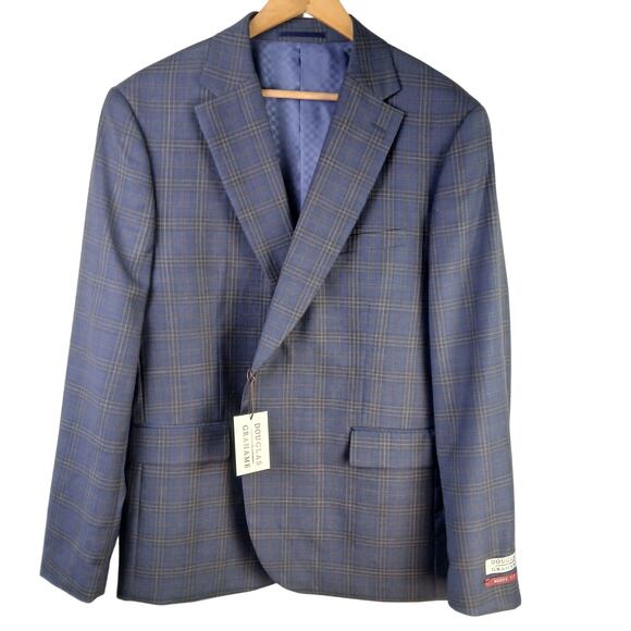 Douglas & Grahame Men's SZ 46R 100% Wool 282V Modern Fit Blazer Blue Plaid NWT - Picture 2 of 7
